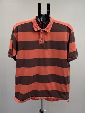 BP. Stripe Polo Shirt Men’s Medium Orange Brown 100% Cotton Short Sleeve